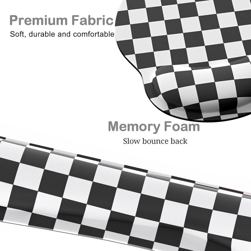 JIGOO Ergonomic Mouse Pad with Wrist Rest and Keyboard Wrist Rest, Mousepad and Keyboard Pad, Non-Slip Rubber Base, Pain Relief, Mouse Pad with Wrist Support for Gaming, Computer, Office, Black Checkered - Image 5